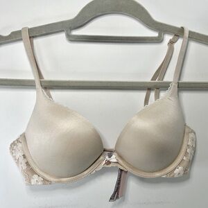 Victoria's Secret Push Up Neutral Tan Lace Adjustable Strap Bra 32C